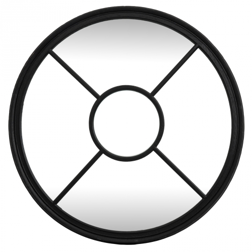 Black Wood Round Window Mirror
